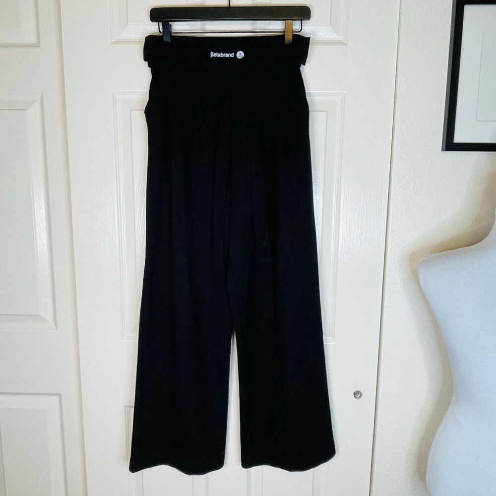 Betabrand High Waist Fold Over Tie Waist Wide Leg Dress Pants Black Size Medium - Picture 9 of 9